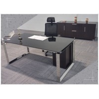 Executive Stainless Steel Desk Glass Top